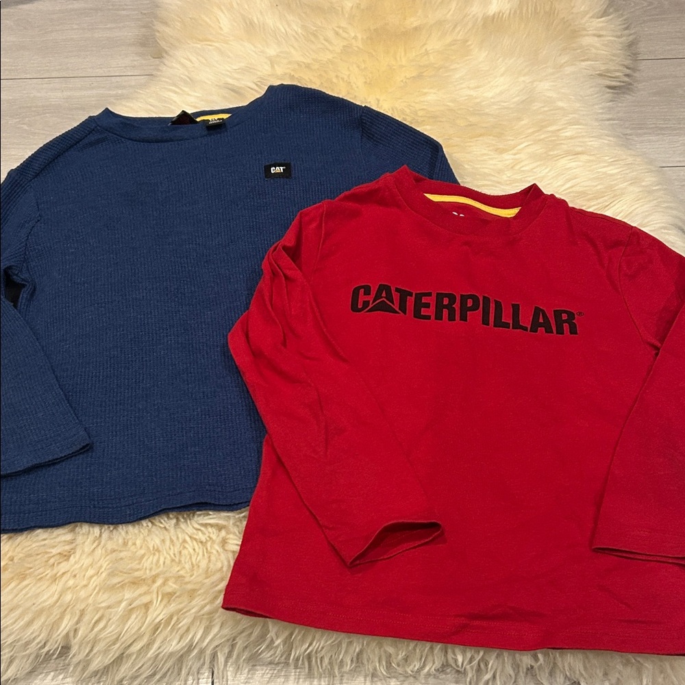 Caterpillar Kids Long Sleeve Tees in Red and Blue